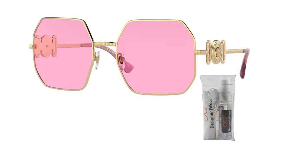 Versace VE2248 1002/5 58MM Gold/Fuchsia Hexagonal Sunglasses for Women + BUNDLE With Designer iWear Eyewear Kit