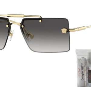 Versace VE2245 10028G 60MM Gold/Grey Gradient Rectangle Sunglasses for Women + BUNDLE With Designer iWear Eyewear Kit