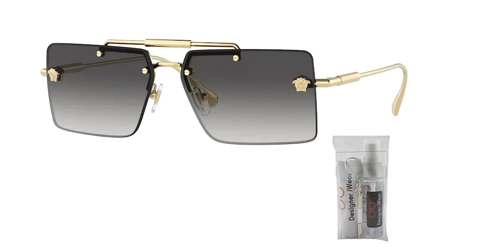 Versace VE2245 10028G 60MM Gold/Grey Gradient Rectangle Sunglasses for Women + BUNDLE With Designer iWear Eyewear Kit