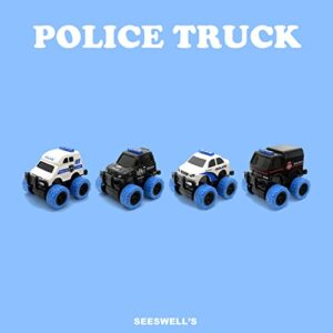 SEESWELL Pull Back Die-cast Alloy City Police Car Vehicles Playset, Monster Truck,Friction Powered Toy Cars,4 Pack,Toys for 3+ Years Old Kids,Christmas/Birthday Gift for Boys & Girls,Party Favors…