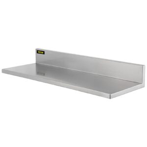 VEVOR Stainless Steel Shelf 8.6" x 30", 2PCS Wall Mounted Floating Shelving with Backsplash, 44 lbs Load Capacity Commercial Shelves, Heavy Duty Storage Rack, Restaurant Kitchen Bar Home Hotel