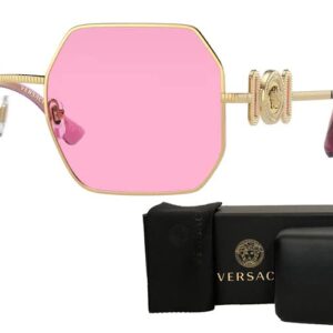 Versace VE2248 1002/5 58MM Gold/Fuchsia Hexagonal Sunglasses for Women + BUNDLE With Designer iWear Eyewear Kit