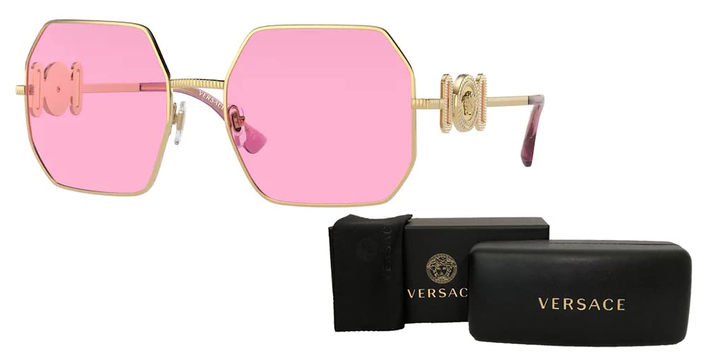 Versace VE2248 1002/5 58MM Gold/Fuchsia Hexagonal Sunglasses for Women + BUNDLE With Designer iWear Eyewear Kit