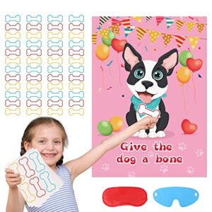 Fowecelt Pin The Bone on The Dog Party Games with 48 Pcs Bone, Give The Dog a Bone Game for Dog Themed Birthday Party Game Supplies