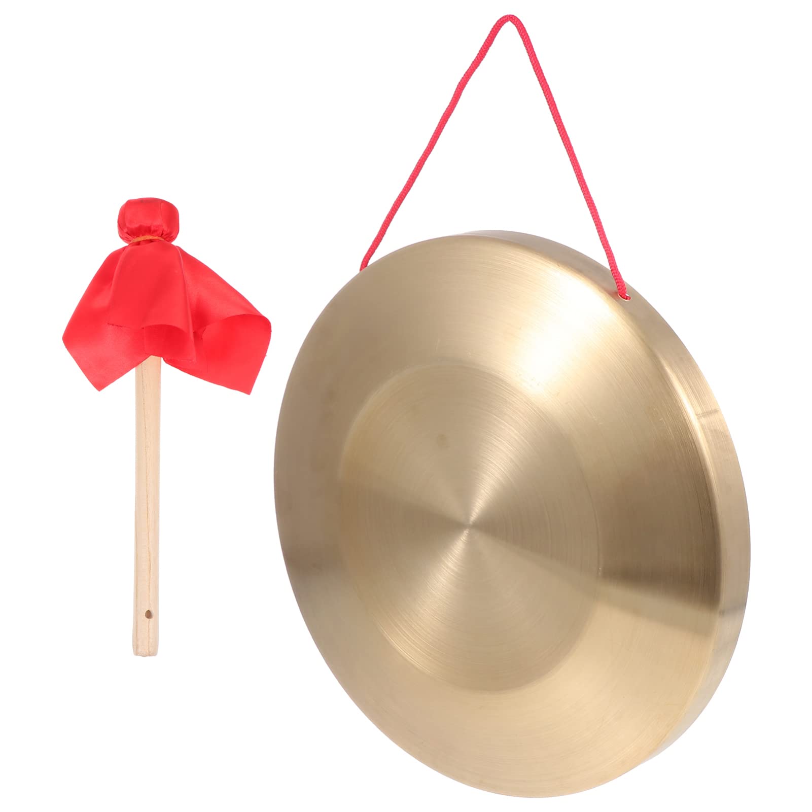 Vaguelly 1 Set of Brass Instruments - 22CM Copper Opera Gong Hand Gong with Wooden Mallet and Red Hanging Ribbon