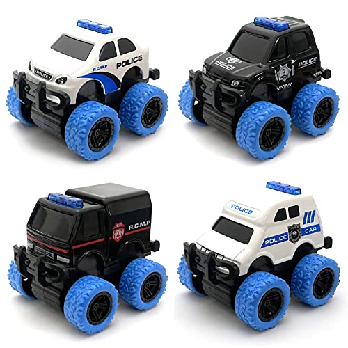 SEESWELL Pull Back Die-cast Alloy City Police Car Vehicles Playset, Monster Truck,Friction Powered Toy Cars,4 Pack,Toys for 3+ Years Old Kids,Christmas/Birthday Gift for Boys & Girls,Party Favors…