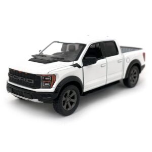 KiNSMART SetOf4 2022 Ford F-150 Raptor 5" 1:46 Scale Die Cast Model Toy Truck Black, White, Red, Blue