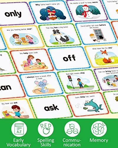 Coogam Sight Words Educational Flashcards - 220 Dolch Sightwords Game with Pictures & Sentences,Literacy Learning Reading Cards Toy for Kindergarten,Home School Kids 3 4 5 Years Old