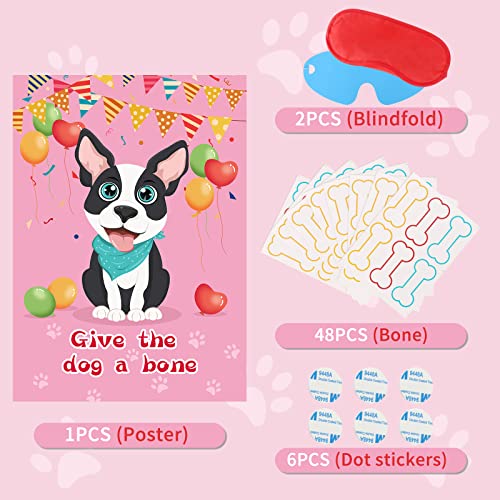 Fowecelt Pin The Bone on The Dog Party Games with 48 Pcs Bone, Give The Dog a Bone Game for Dog Themed Birthday Party Game Supplies