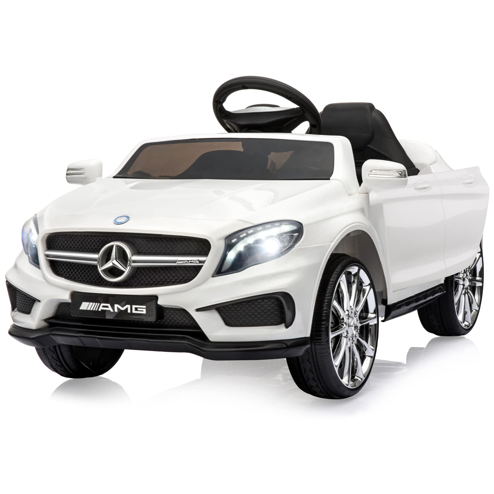 Bobike 12V Kids Ride On Car with 2.4G Remote Control, Battery Powered Electric Ride On Vehicle Double Doors, 5 Point Safety Belt,LED Lights… (White)