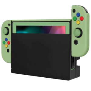 PlayVital AlterGrips Ergonomic Grips Cover for Nintendo Switch, [2 Design] Interchangeable Comfort Dockable Protective Case with Screen Protector & Thumb Grip Buttons Caps - Matcha Green