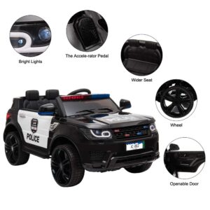 Winado 12V Kids Ride On Police Car Electric Toy w/ 2.4G Parent Remote Control, Battery Powered Vehicle with Flashing Lights, Megaphone Siren Horn, Music, Black