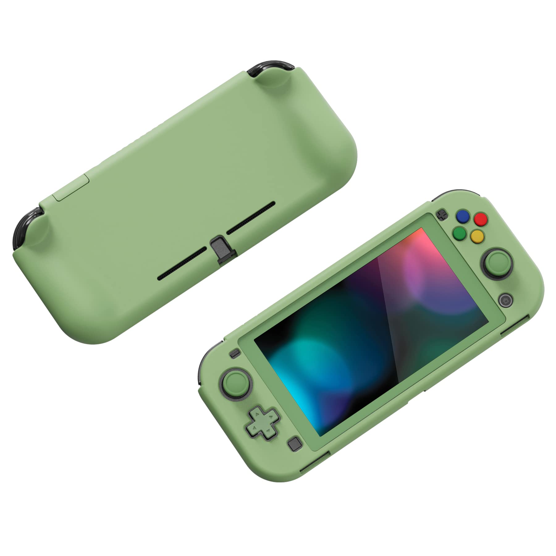 PlayVital ZealProtect Protective Case for Nintendo Switch Lite, Hard Shell Ergonomic Grip Cover for Nintendo Switch Lite w/Screen Protector & Thumb Grip Caps & Button Caps - Matcha Green