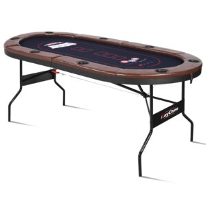 raychee foldable poker table, 8 player texas holdem table, folding leisure game table, portable casino table for game room with padded rails and cup holders (brown, 71 inch)