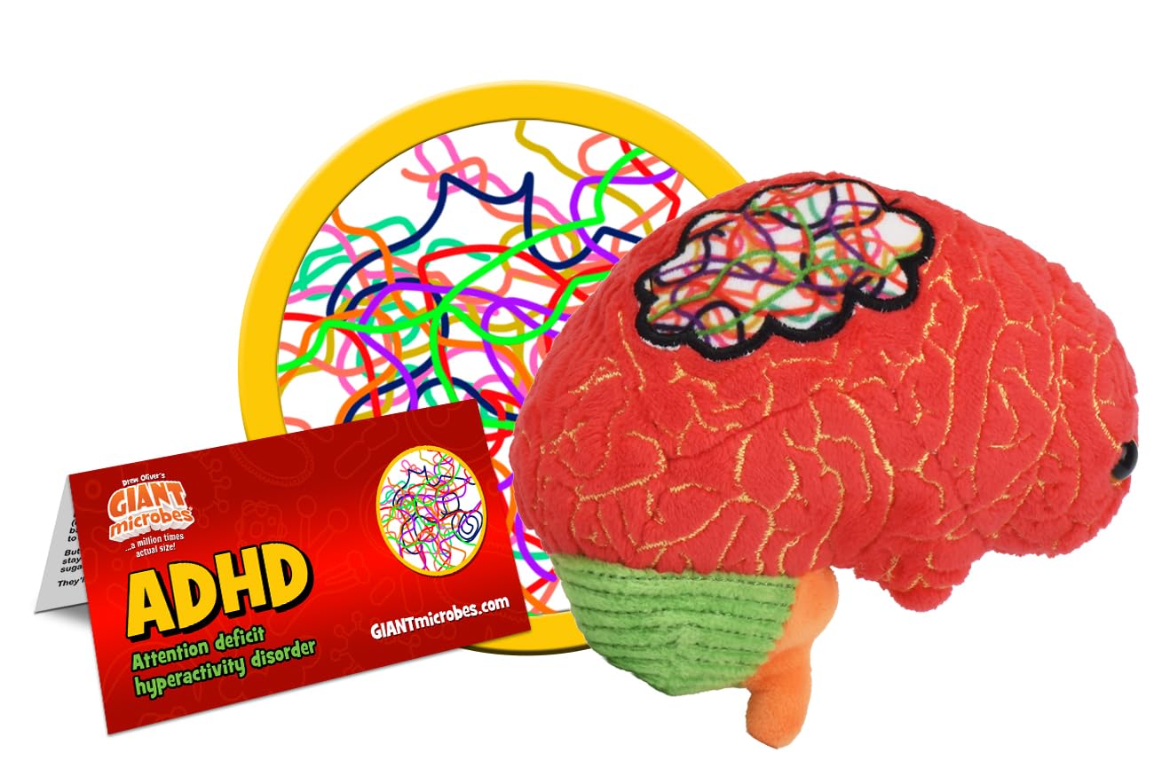 GIANTmicrobes ADHD Plush, Funny ADHD Gifts, Neurodivergent Gifts, Neurodiversity Gifts, ADHD Awareness, ADHD Office, Mental Health Therapist Gifts, Mental Health Matters, Emotional Support Plush