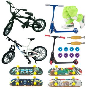 WGKK Finger Mountain Bikes Mini BMX Finger Skateboards Toys Set,Toy Miniature Bicycle,Finger Scooter,Skateboard Knee Pads and Finger Shoes Tools Accessories,Educational Toys for Party Favors