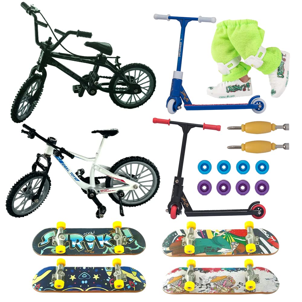 WGKK Finger Mountain Bikes Mini BMX Finger Skateboards Toys Set,Toy Miniature Bicycle,Finger Scooter,Skateboard Knee Pads and Finger Shoes Tools Accessories,Educational Toys for Party Favors