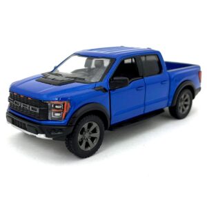 KiNSMART SetOf4 2022 Ford F-150 Raptor 5" 1:46 Scale Die Cast Model Toy Truck Black, White, Red, Blue