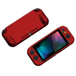 PlayVital ZealProtect Protective Case for Nintendo Switch Lite, Ergomomic Grip Hard Cover - Durable Comfort Shock-absorbent Anti-Scratch with Screen Protector & Thumb Grip Button Caps, Scarlet Red