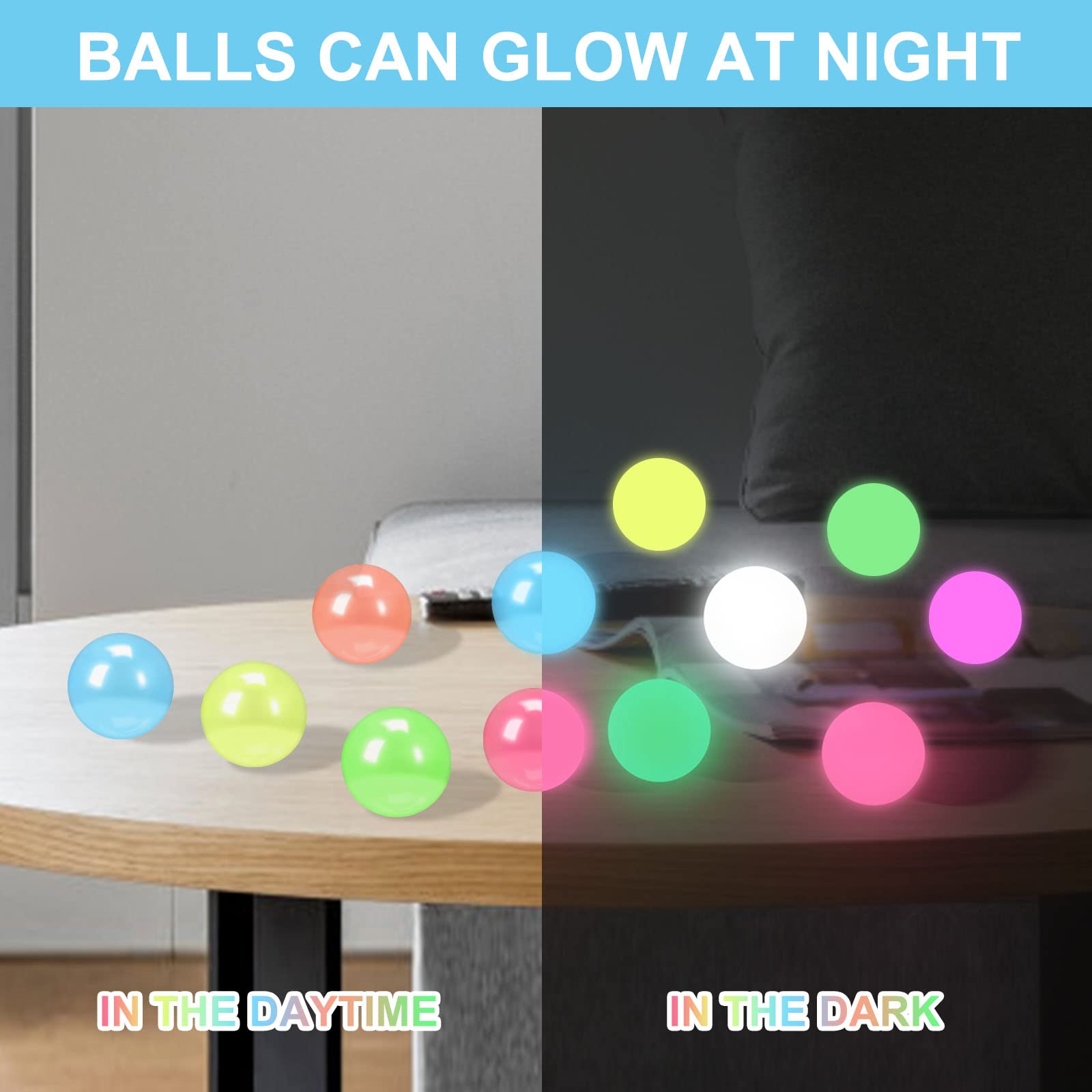 12 Pieces Glowing Sticky Balls, Very Elastic Squishy Balls That Glow in The Dark and Stick to The Ceiling, Ceiling Balls Great for Children's Parties, Stress Relieving Balls for Stress and Anxiety .