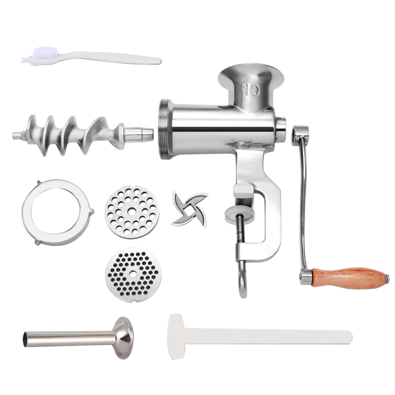 VEVOR Manual Stainless Steel Meat Grinder, 1.8" Clamp, 2 Grinding Plates, Sausage Stuffer, Ideal for Home Kitchen Restaurant Butcher’s Shop