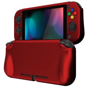 PlayVital ZealProtect Protective Case for Nintendo Switch Lite, Ergomomic Grip Hard Cover - Durable Comfort Shock-absorbent Anti-Scratch with Screen Protector & Thumb Grip Button Caps, Scarlet Red