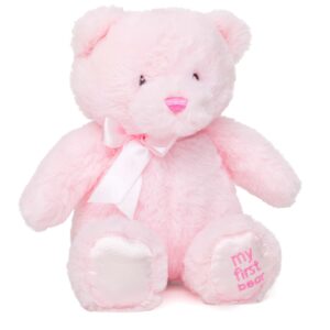 jolitee my first bear stuffed animal - pink teddy bear for baby for newborn, 10"