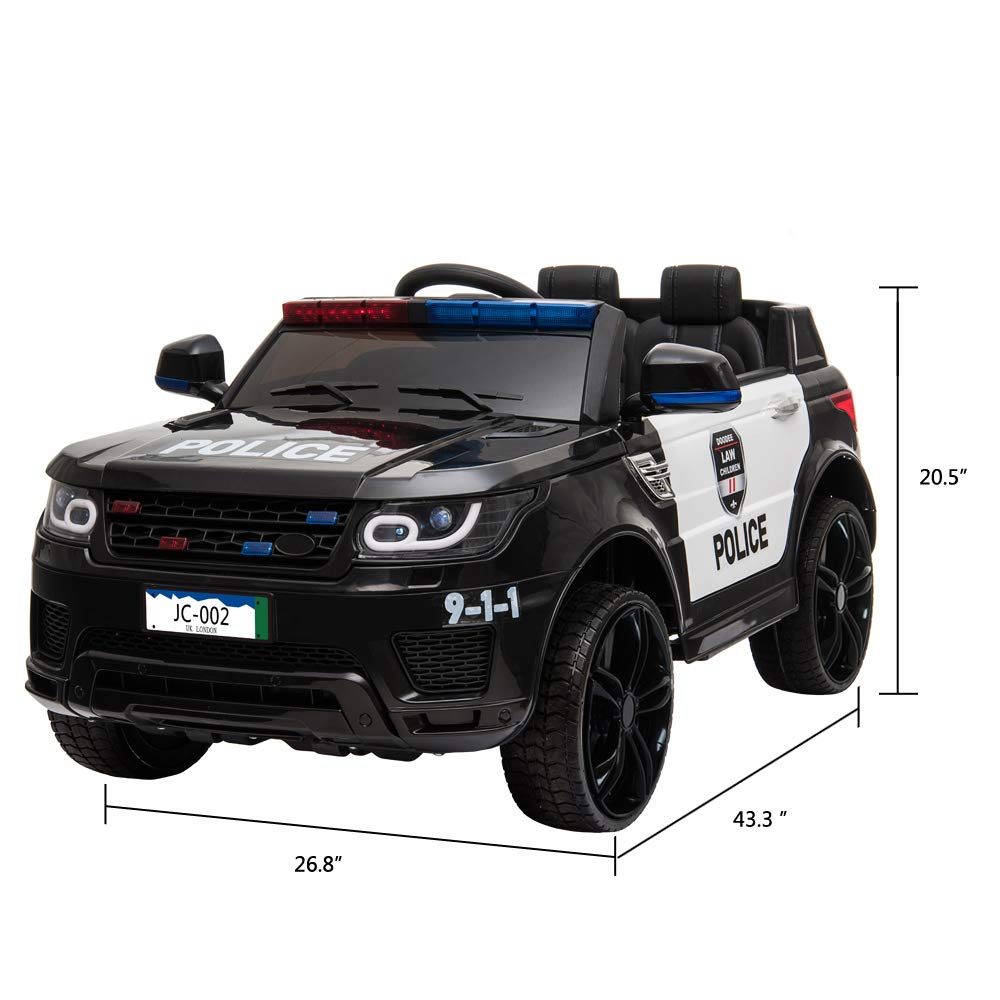 Winado 12V Kids Ride On Police Car Electric Toy w/ 2.4G Parent Remote Control, Battery Powered Vehicle with Flashing Lights, Megaphone Siren Horn, Music, Black