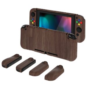 PlayVital AlterGrips Ergonomic Grips Cover for Nintendo Switch, [2 Design] Interchangeable Comfort Dockable Protective Case with Screen Protector & Thumb Grip Buttons Caps - Wood Grain