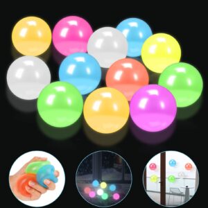 12 pieces glowing sticky balls, very elastic squishy balls that glow in the dark and stick to the ceiling, ceiling balls great for children's parties, stress relieving balls for stress and anxiety .