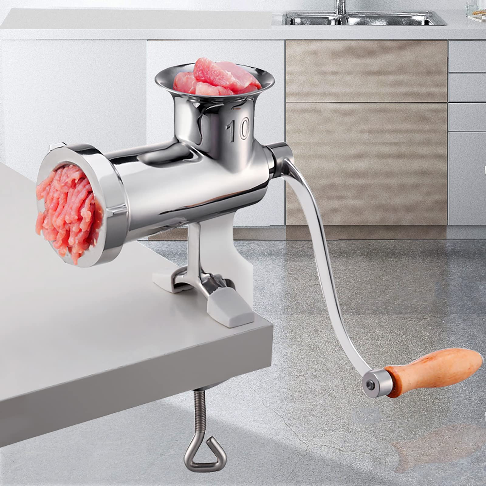 VEVOR Manual Stainless Steel Meat Grinder, 1.8" Clamp, 2 Grinding Plates, Sausage Stuffer, Ideal for Home Kitchen Restaurant Butcher’s Shop