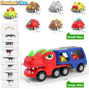 DUKASOU Dinosaur Truck Toddler Toys Car for Boys 3-5, Dinosaur Transport Carrier with 7 Pull Back Dino Car& Light Music for Kids Age 3 4 5 6 Gift, Birthday Party for Boys Girls 3-8