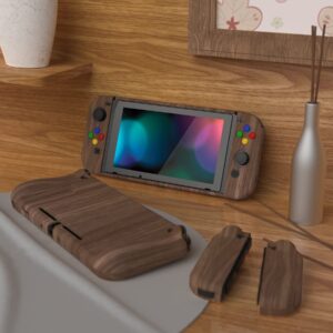 PlayVital AlterGrips Ergonomic Grips Cover for Nintendo Switch, [2 Design] Interchangeable Comfort Dockable Protective Case with Screen Protector & Thumb Grip Buttons Caps - Wood Grain