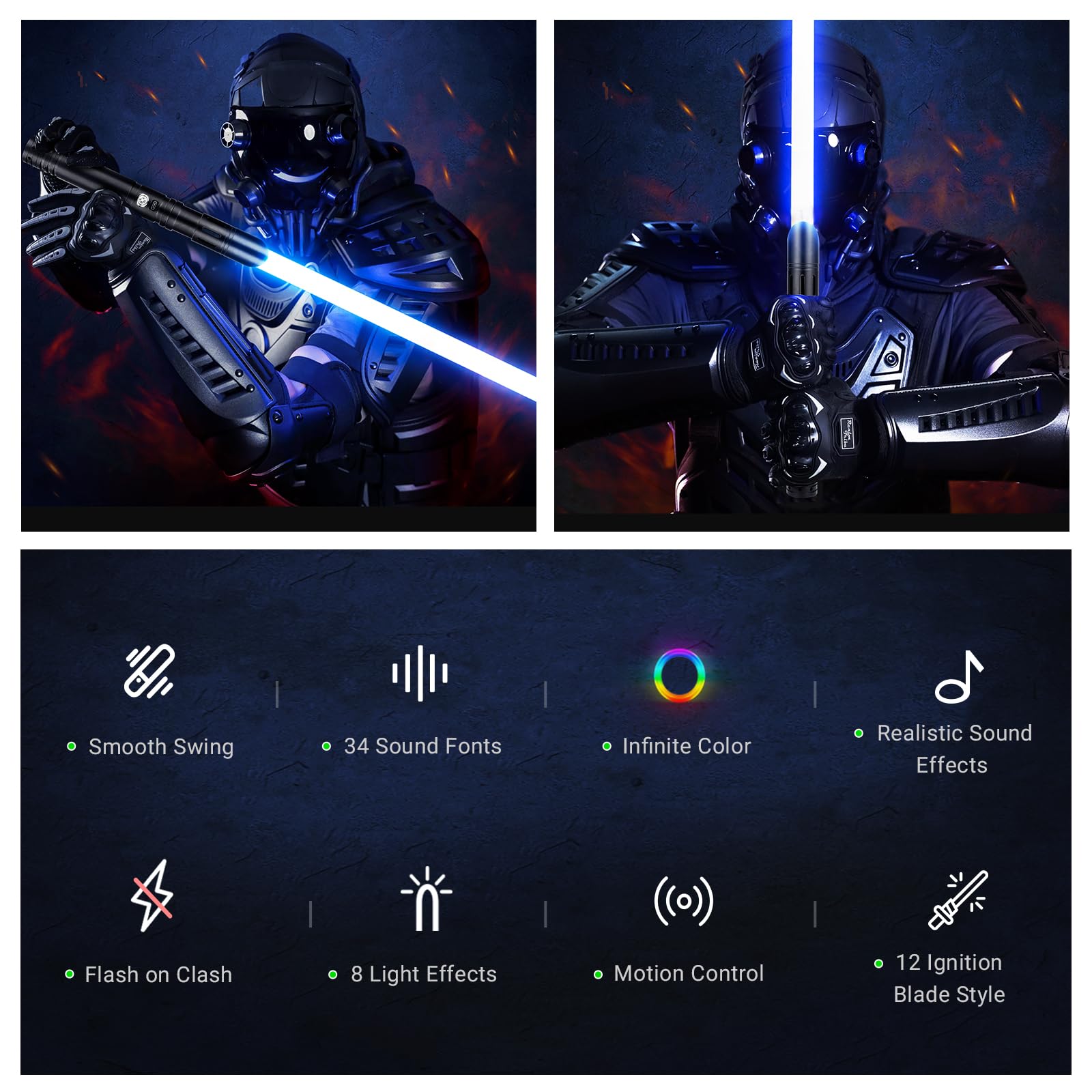 DAMIENSABER Upgrade Xenopixel V3.0 Light Saber, Motion Control 34 Sound Fonts Light Sabers, Sensitive Smooth Swing Light Sabers with Infinite Color 16 RGB Changing, Heavy Dueling Light Sabers