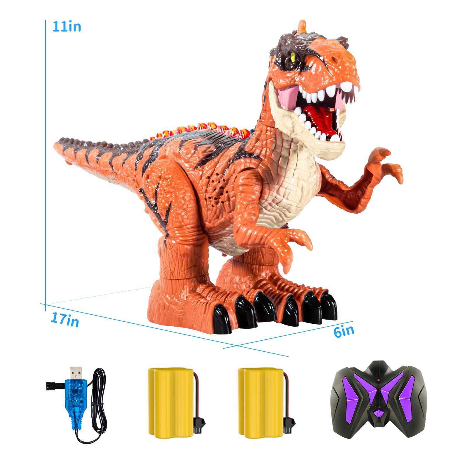 MAGICDINOSAUR Big Remote Dinosaur Toys for Boys 3-5, Electric Realistic RC T-rex with Spray, Lights and Sounds, Rechargeable Dino Robot with Fire Breathing, Gift for Boys and Girls 4-7 8-12 Years