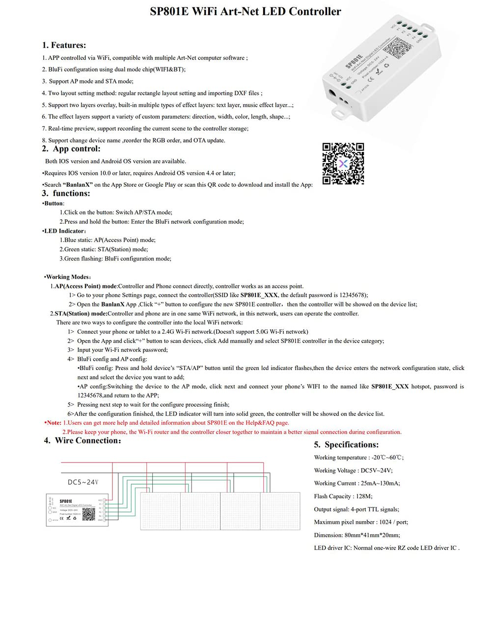 TOPXCDZ DC5V-24V 12V SP801E Art-Net Magic LED WiFi Controller Matrix Panel Module WS2812 WS2811 Light Strip Wireless Control iOS Android