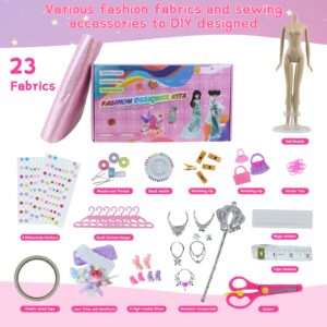 Mefine Fashion Designer Kits for Girls - DIY Doll Clothes Sewing Kit for Kids with Fashion Design Sketchbook Creativity DIY Arts & Crafts Kit Learning Toys Teen Girls Kids Birthday Gift Ages 8-10