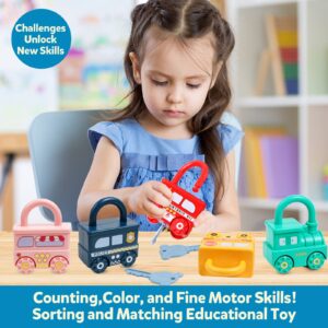 GKDOMS Montessori Learning Toys Sorting & Matching Locks and Keys Toddlers Sensory Car Activity Fine Motor Toy, Thank You Birthday Gifts for Kids Age 2-5 Years, Back to School