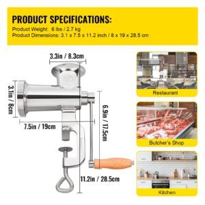 VEVOR Manual Stainless Steel Meat Grinder, 1.8" Clamp, 2 Grinding Plates, Sausage Stuffer, Ideal for Home Kitchen Restaurant Butcher’s Shop