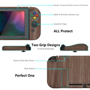 PlayVital AlterGrips Ergonomic Grips Cover for Nintendo Switch, [2 Design] Interchangeable Comfort Dockable Protective Case with Screen Protector & Thumb Grip Buttons Caps - Wood Grain