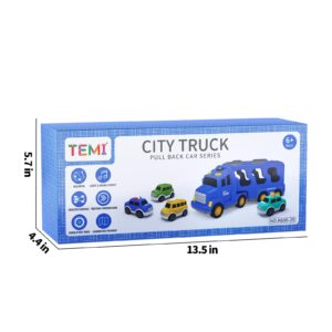 TEMI Toddler Truck Toys for 3 4 5 6 7 Year Old Boys - 5 Pack Carrier Truck Transport City Vehicles Toys, Kids Toys Car for Girls Boys Toddlers Friction Power Set, Push and Go Play Vehicles Toys