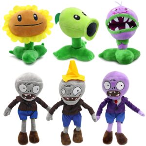 Maikerry 6pcs Plants and Zombies Plush vs Toys Sets PVZ Plush Stuffed Toys Soft Figure Doll Great Birthday Gifts for Boys and Girls