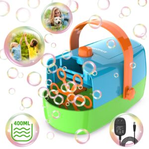 bubble machine, automatic bubble blower, 8000+ big bubbles per minute, bubble maker for kids toddlers, operated by plug-in or batteries, bubble toys for indoor outdoor birthday party