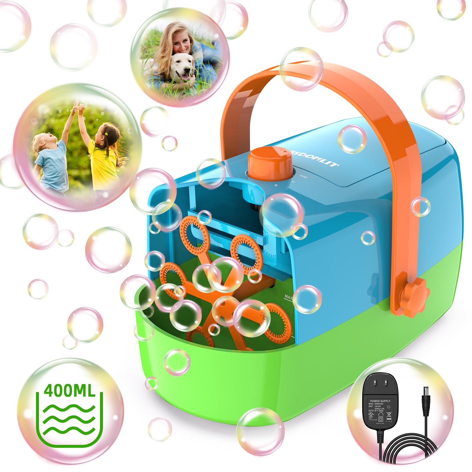 Bubble Machine, Automatic Bubble Blower, 8000+ Big Bubbles Per Minute, Bubble Maker for Kids Toddlers, Operated by Plug-in or Batteries, Bubble Toys for Indoor Outdoor Birthday Party