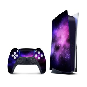 PS5 Galaxy Purple Skin for PlayStation 5 Digital Edition Console and 2 Controllers, Moon skin Vinyl 3M Decal Stickers Full wrap Cover