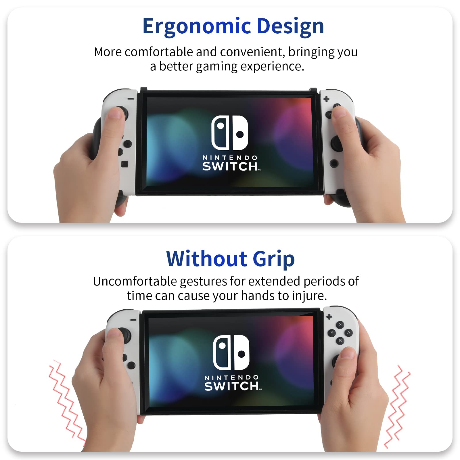 Hosanwell Hand Grip Compatible with Nintendo Switch/OLED - Comfortable & Ergonomic Hand Grip, Joy Con & Switch Accessories - Black [2 Thumb Caps Included]