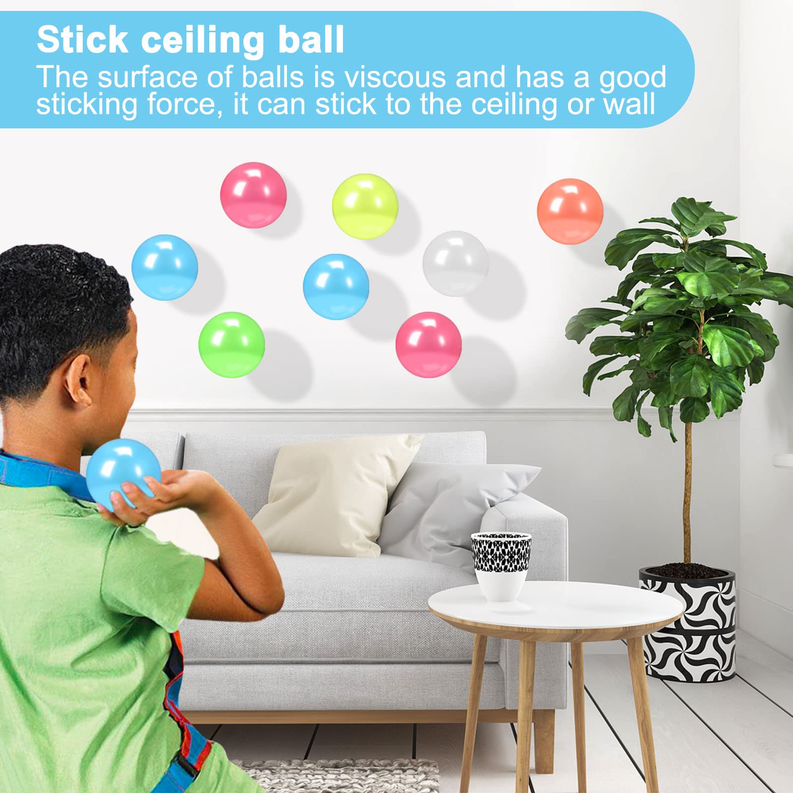 12 Pieces Glowing Sticky Balls, Very Elastic Squishy Balls That Glow in The Dark and Stick to The Ceiling, Ceiling Balls Great for Children's Parties, Stress Relieving Balls for Stress and Anxiety .