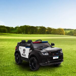 Winado 12V Kids Ride On Police Car Electric Toy w/ 2.4G Parent Remote Control, Battery Powered Vehicle with Flashing Lights, Megaphone Siren Horn, Music, Black