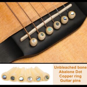 Miwayer Guitar Bone Bridge Pins Real Bone Unbleached Vintage Style Replacement Parts for 6 & 12 String Acoustic Guitar (Unbleached Big Abalone Dot)