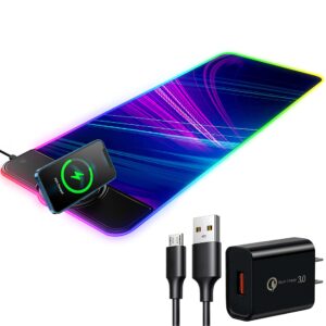 VEWINGL RGB Large Gaming Mouse Pad with Wireless Chargering,15W Fast Wireless Charging Desk Pad,Premium Microfiber Cloth,Non-Slip Base,10 Light Modes Keyboard Pad for Gaming,PC,Laptop 31.5" × 11.81"